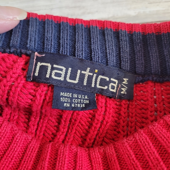Mens Vintage Nautica Red Knit Sweater Medium Made In USA - Picture 14 of 16